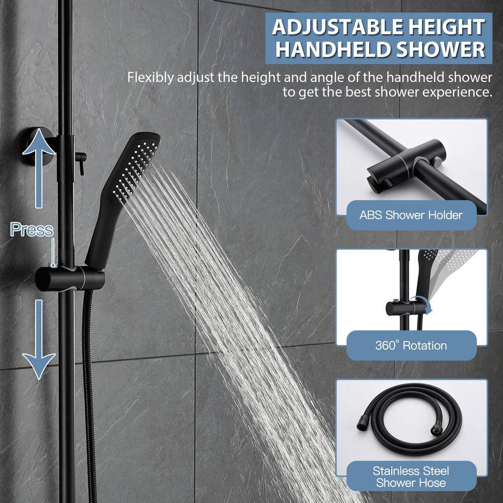 Tomfaucet Luxury Thermostatic 3-Spray Multi-Function Tub and Shower Faucet with Hand Shower in Matte Black TFB0838MB