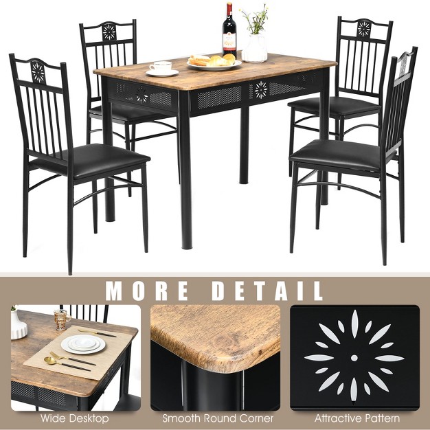 Tangkula 5 Piece Dining Set Wood Metal Table And Chairs Kitchen Furniture Black