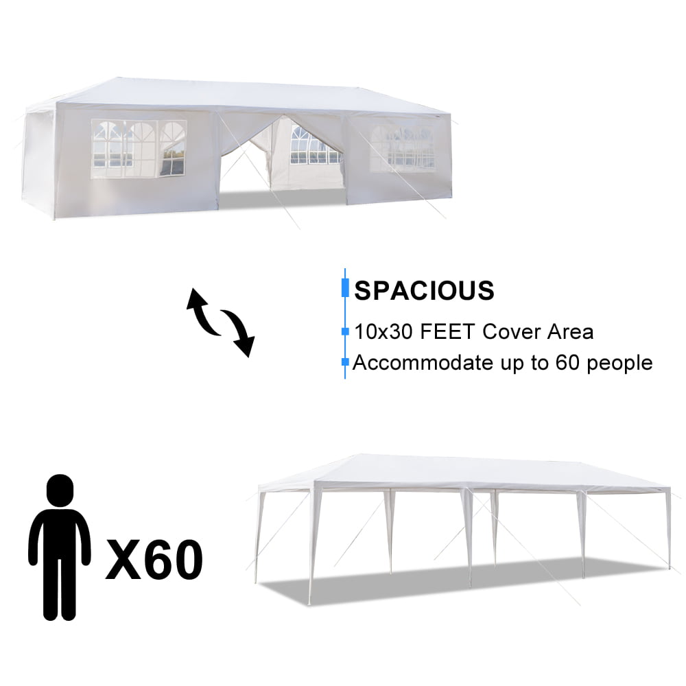 UBesGoo 10' x 30' Canopy Waterproof Party Tent Outdoor Tent 8 Sides White