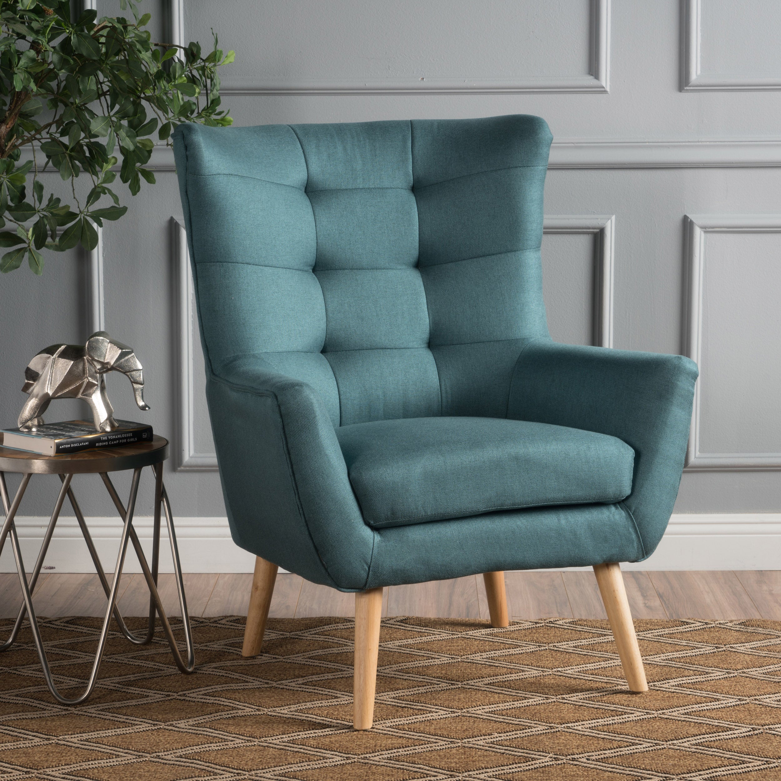 Temescal Mid Century Modern Dark Teal Fabric Accent Chair