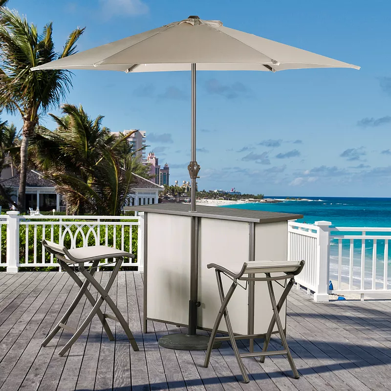 Aoodor 5 Piece Folding Outdoor Chairs and Bar Table Set With 8' Adjustable Tilt Umbrella with Base