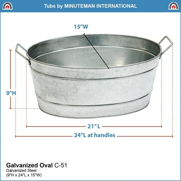 Oval Galvanized Tub With 2 Side Handles Steel Achla Designs