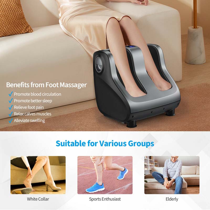 Foot & Calf Massager with Heat & Remote, Shiatsu Kneading Electric Massage Machine with Adjustable Tilt Base, Timer, LCD Screen