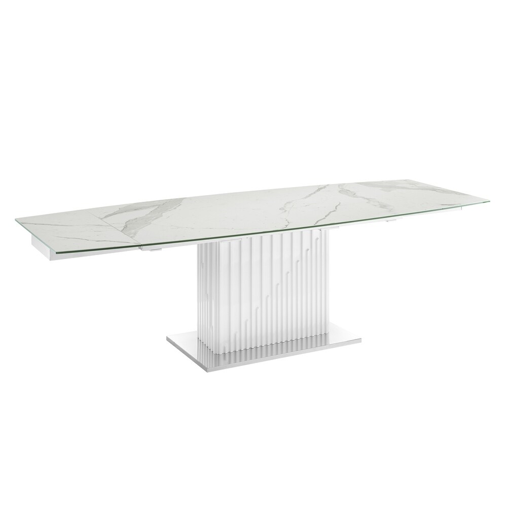 MOON dining table with high gloss white lacquer base.