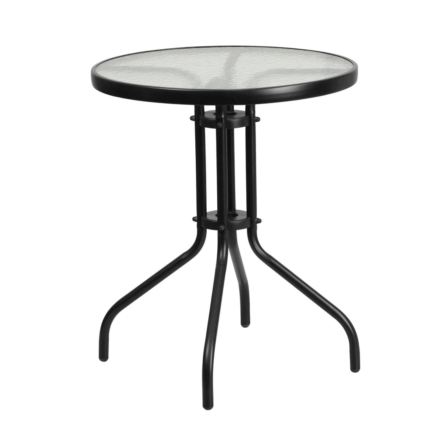 Flash Furniture 23758221 Round Glass Metal Table with 2 Black Rattan Stack Chairs  Crowdfused