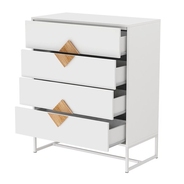 White Solid Wood 4-Drawer Chest Storage Cabinet with Square Handles - - 36862278