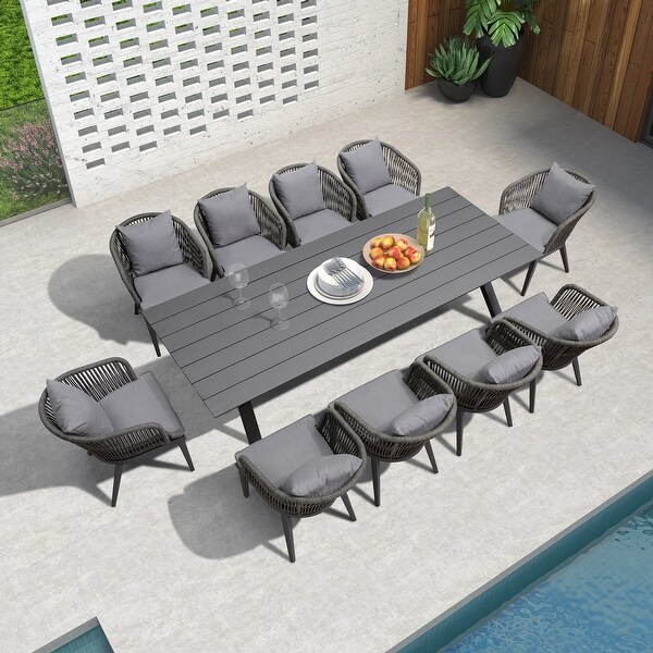 PURPLE LEAF 711 Patio Dining Set，Aluminum Frame Table，Wicker Chairs