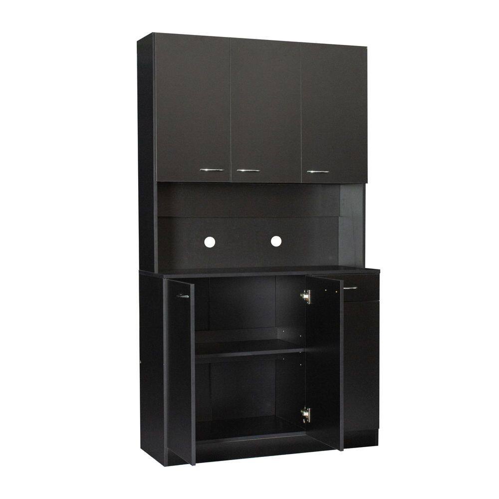 39.37 in. W x 15.35 in. D x 70.87 in. H in Black MDF Ready to Assemble Floor Base Kitchen Cabinet with 6-Doors YTW331S00059