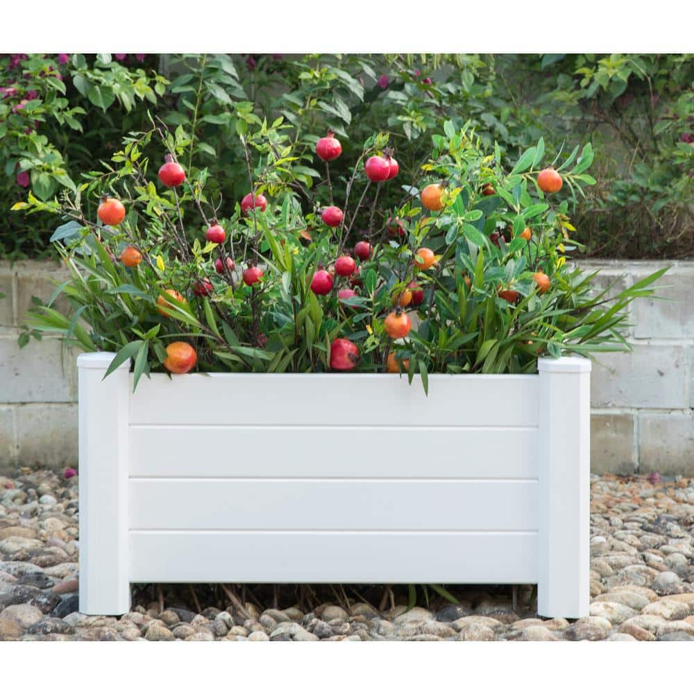 Gardenised White Vinyl Traditional Fence Design Garden Bed Elevated Screwless Raised Planter Box QI003740.B