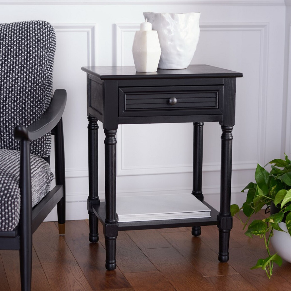 Nate One Drawer Accent Table Black   Traditional   Side Tables And End Tables   by AED Luxury Home Decor  Houzz