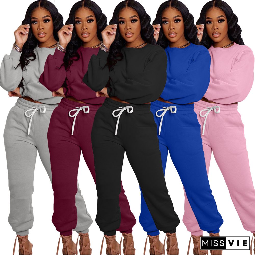 Loose Simple Solid T Shirt Sweatpants Two Piece Set