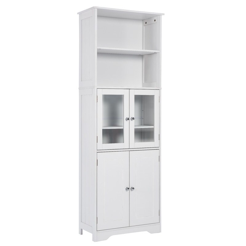 Wooden Freestanding Tower Cabinet Tall Bathroom Storage with Shelves and Doors