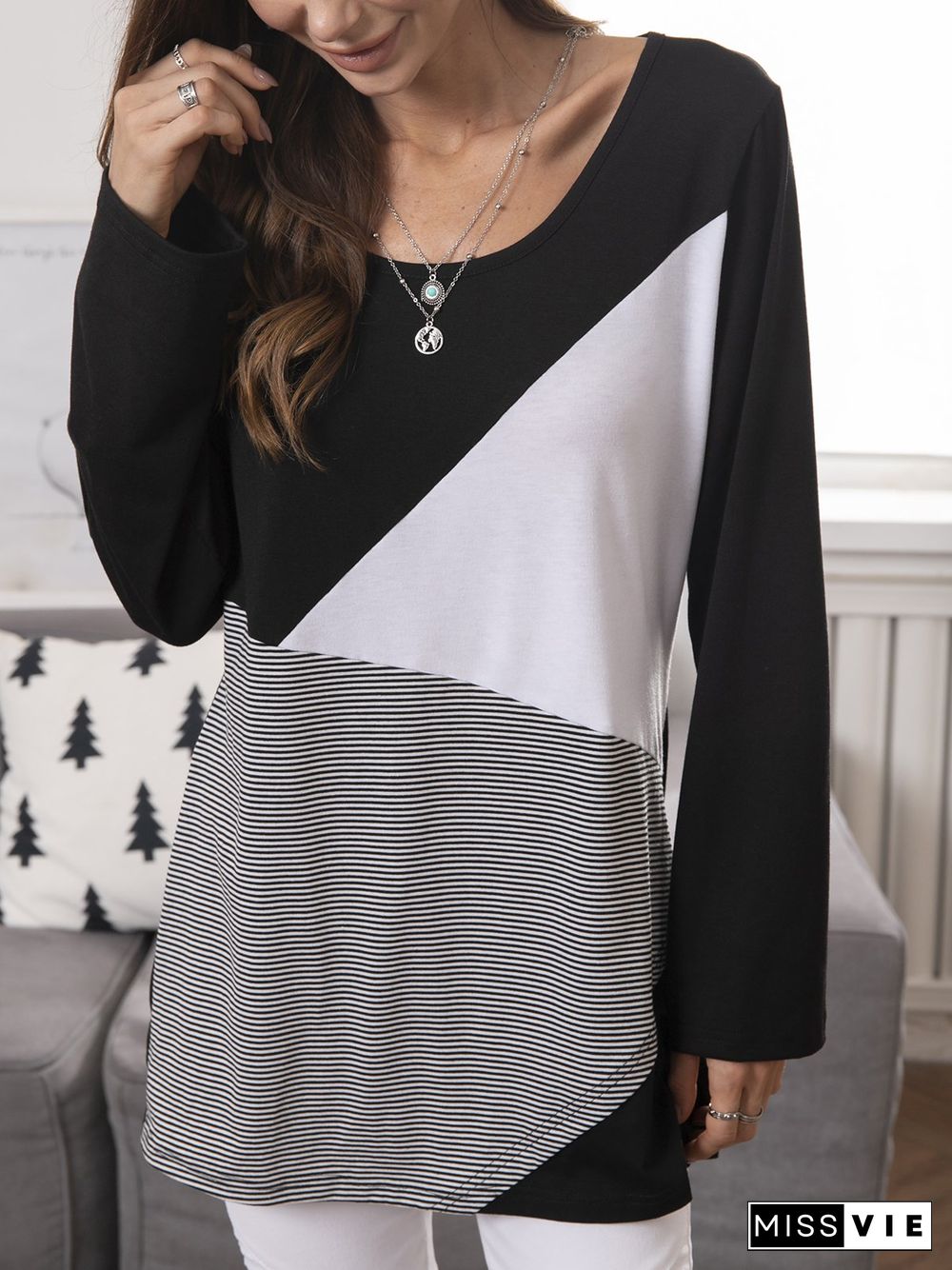 Casual Long Sleeve Round Neck Plus Size Tops