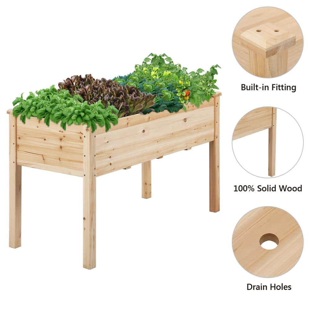 Yaheetech 48 in. L x 24 in. W x 30 in. H Natural Wood Elevated Rectangle Garden for Backyard， Patio DYxo890001