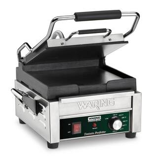 Waring Commercial Tostato Perfetto Silver Compact Flat Toasting Grill 120V (9.75 in. x 9.25 in. Cooking Surface) WFG150