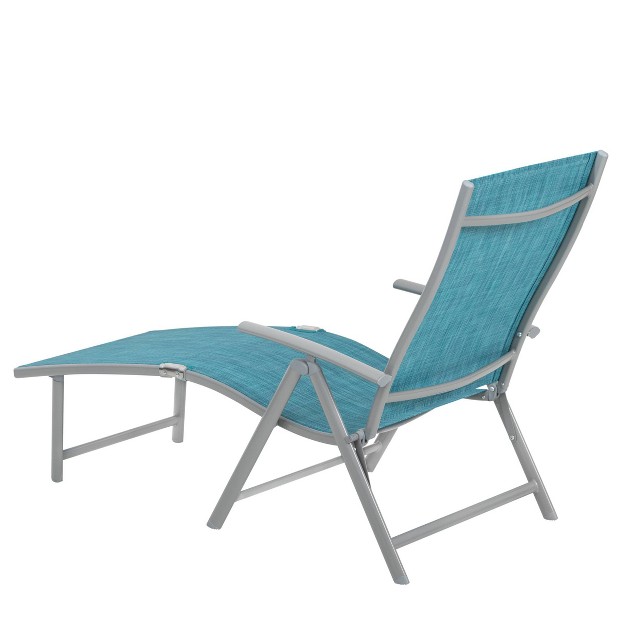 3pc Outdoor Aluminum Folding Adjustable Chaise Lounge Chair And Table Set Blue Crestlive Products