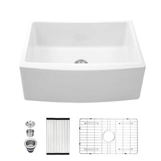 LORDEAR White Fireclay Ceramic Porcelain 24 in. Single Bowl Farmhouse Apron Kitchen Sink with Bottom Grid ALC24WR