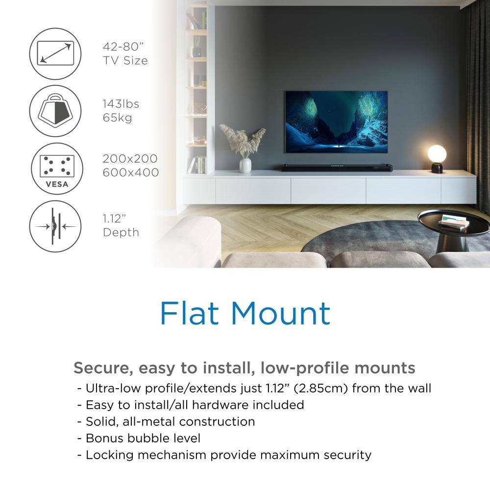 ProMounts Fully Assembled Easy to Install Universal Large Flat TV Wall Mount for 42-80 in. to 143 lbs. VESA:200x200 to 600x400 MF642