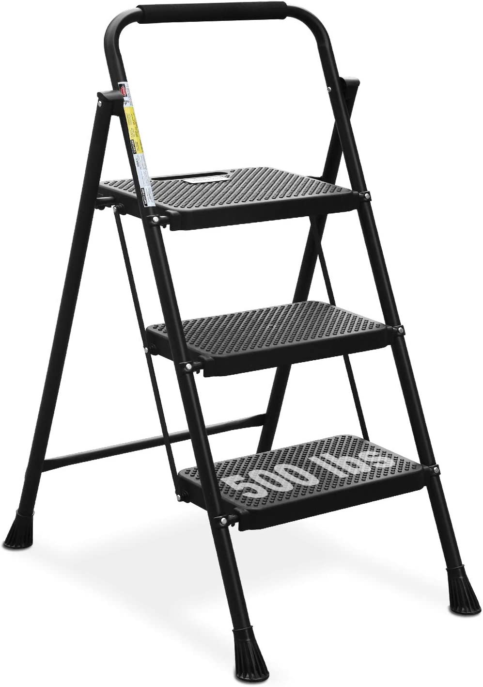 4 Step Ladder, HBTower Folding Step Stool with Tool Platform, Wide Anti-Slip Pedal, Sturdy Steel Ladder, Convenient Handgrip, Lightweight 330lbs Portable Steel Step Stool, Black