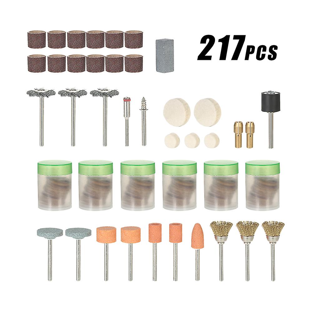 217pcs 1/8-inch Shank Rotary Tool Accessories Set Sanding Grinding Brushing Polishing Bits Accessory Kit With Storage Box For Grinder No.217748