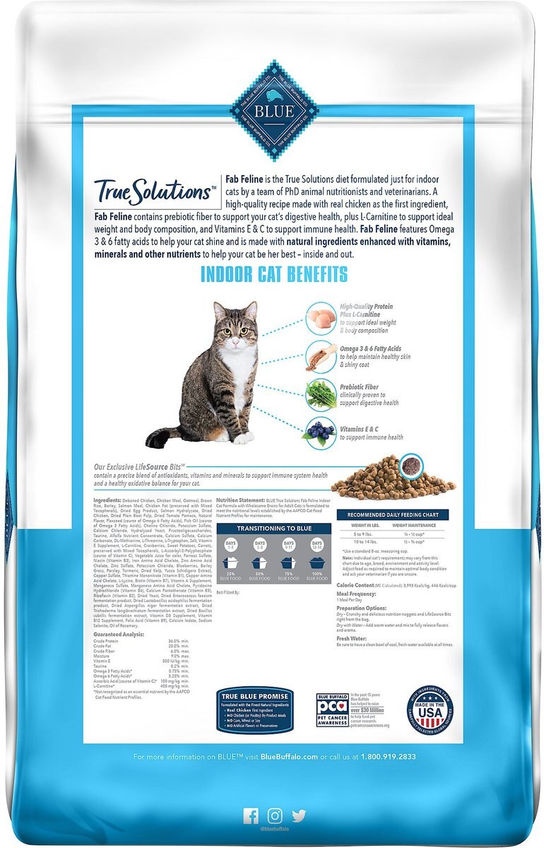 Blue Buffalo True Solutions Fab Feline Natural Indoor Cat Formula Adult Dry Cat Food