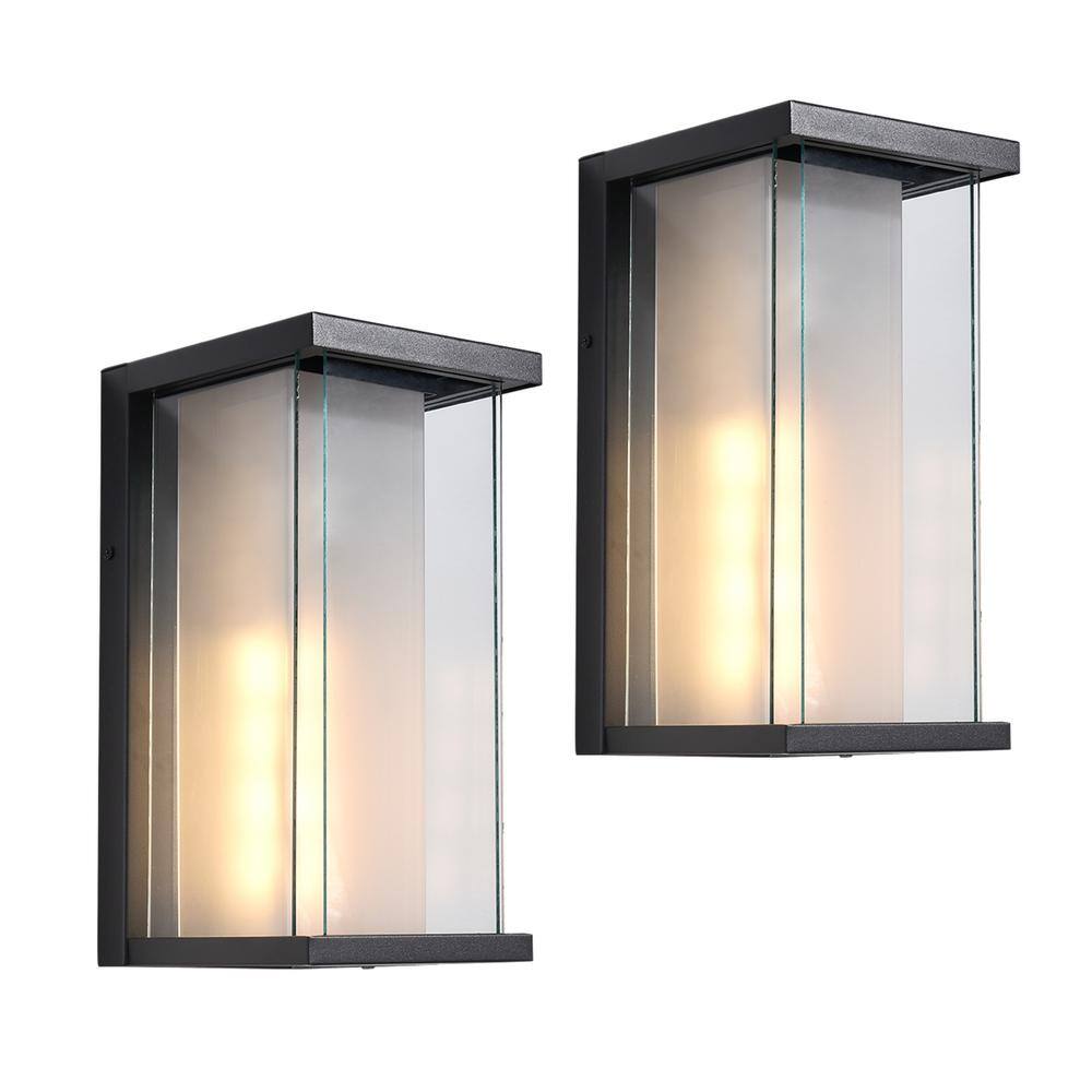 Maxax Montpelier 1-Light Black Hardwired 12.6 in. H Outdoor Sconce Dusk to Dawn Wall Lantern Sconce (2-Pack) 22642W