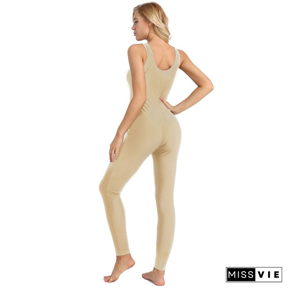 Women Footless Stretchy Solid Tank Unitard Yoga Dance Leotard Bodysuit Gymnastics Exercise Jumpsuit