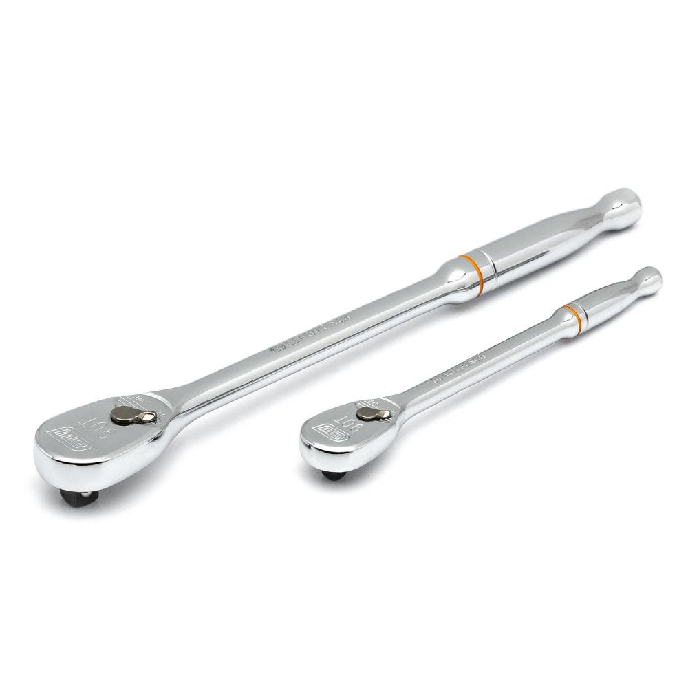 2 Pc 1/4 and 3/8 Drive 90 Tooth Long Handle Teardrop Ratchet Set