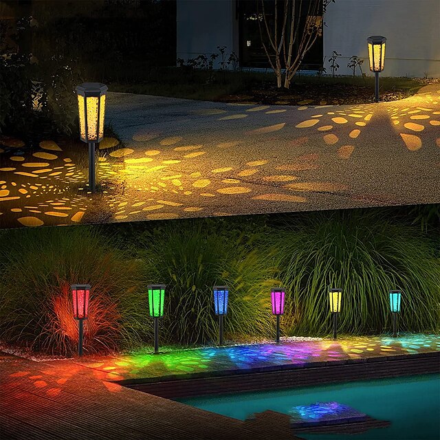 Solar Light Hollow Lawn Retro Garden Light RGB Warm White 2 Modes Lighting Outdoor Garden Courtyard Waterproof Solar Lawn Light Park Walkway Decor Lights