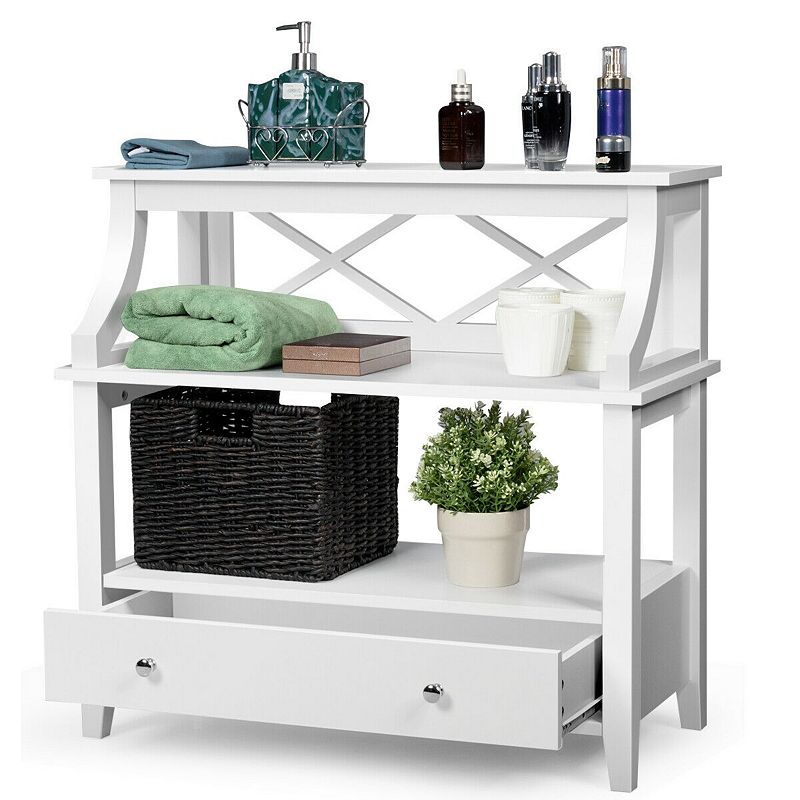 3-Tier Console Table with a Large Slide Drawer and Storage Shelves