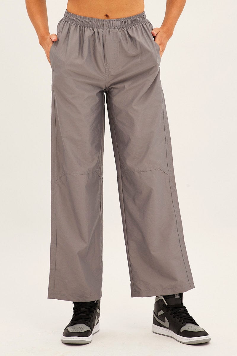 Grey Cargo Parachute Pants