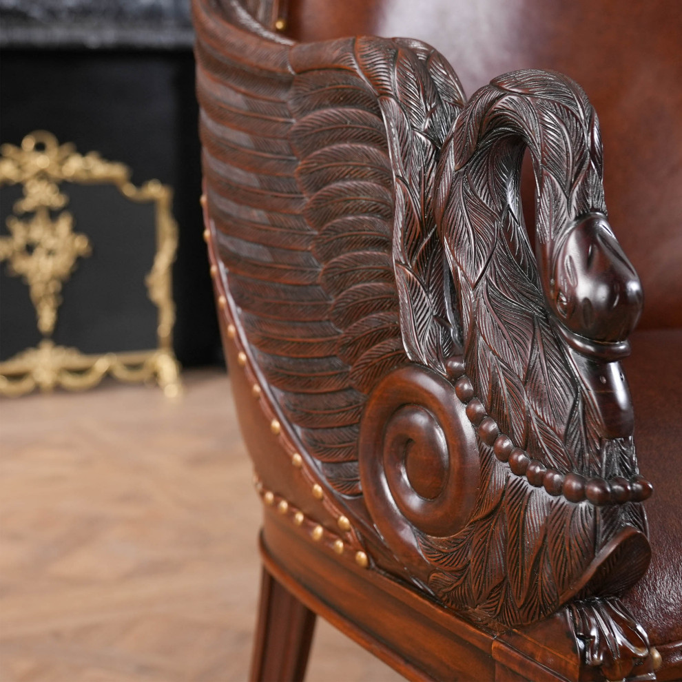 Mahogany Swan Arm Chair With Leather   Victorian   Armchairs And Accent Chairs   by Niagara Furniture  Houzz