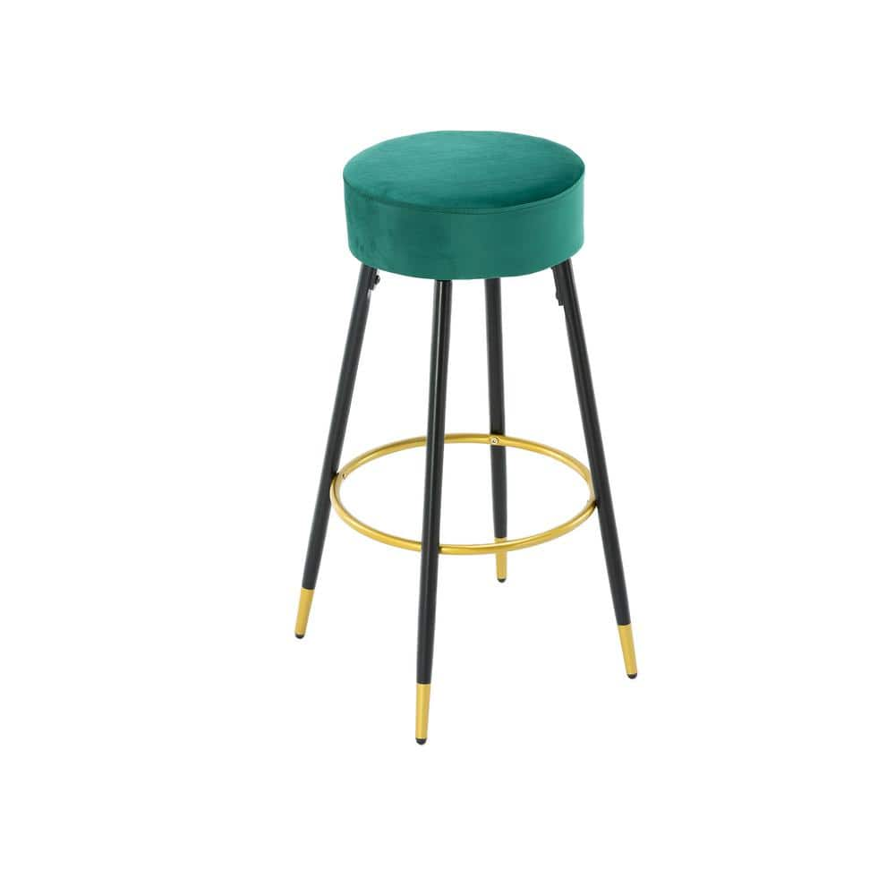 Tidoin 30.11 in. Green Metal Frame Low Back Bar Stool with Velvet Seat OFC-YDW6-774