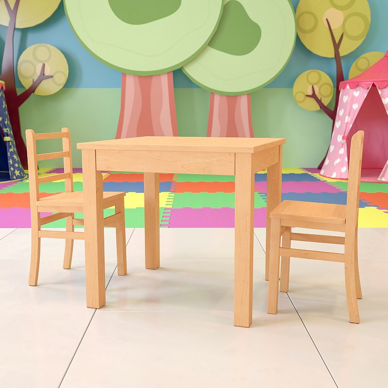 Emma and Oliver Kids Natural Solid Wood Table and Chair Set for Classroom， Playroom， Kitchen