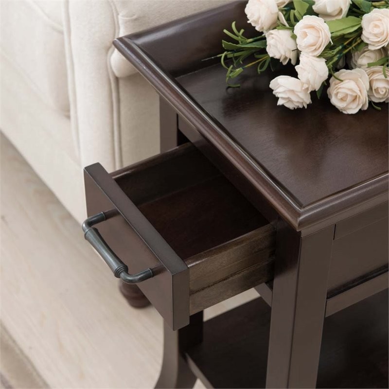 Bowery Hill Wood Tray Edge End Table in Rich Chocolate Cherry/Antiqued Bronze   Transitional   Side Tables And End Tables   by Homesquare  Houzz