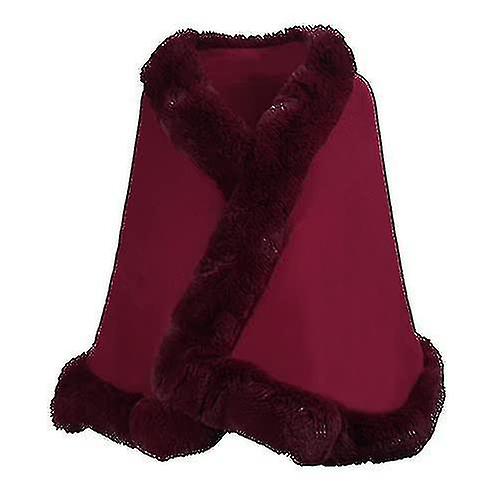 Women Winter Faux Fur Shawl Stole Warm Wrap Cape_a