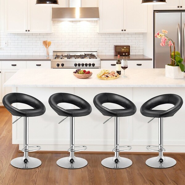 Gymax Set of 4 Adjustable Bar Stools Swivel Pub Chairs Barstools PU - See Details