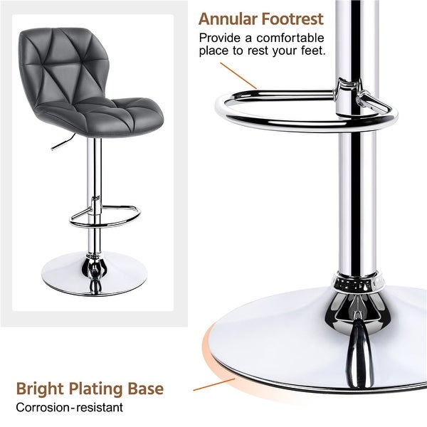 Modern Adjustable Faux Leather Swivel Bar Stool Armless， 2pcs