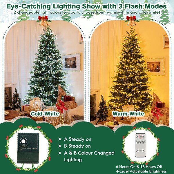 Gymax 7 FT PerLit Artificial Christmas Tree Hinged Xmas Tree w/ Quick