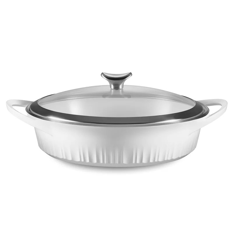 Corningware 1143454 4 Qt. Cast Aluminum White Braiser with Lid