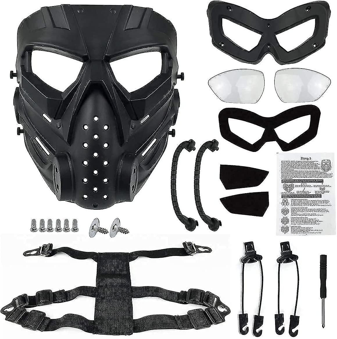 Airsoft/cycling Mask，outdoor Use，full Face Masks Tactical Anti-fog  Cosplay Halloweenblack，transparent