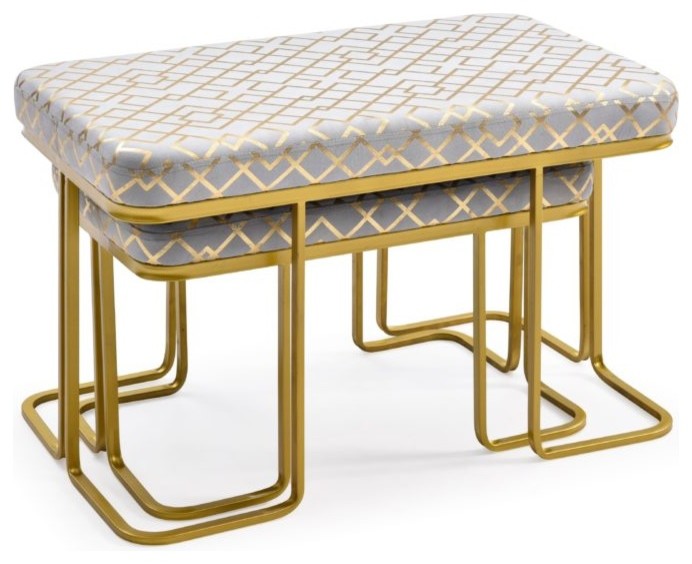 Hodedah 2 Piece Geometric Fabric Upholstered Ottoman  Gray Gold   Contemporary   Footstools And Ottomans   by Hodedah Import Inc.  Houzz