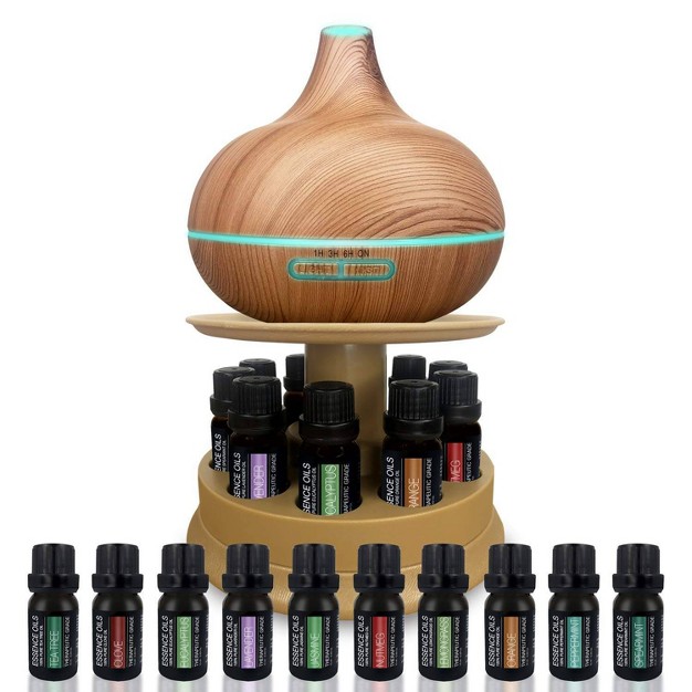 Ultimate Aromatherapy Diffuser Set 10 Essential Oils With Stand Light Wood Pure Daily Care