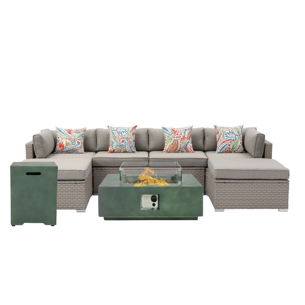 COSIEST 8 Piece Outdoor Patio Furniture Sectional Set with Fire Pit