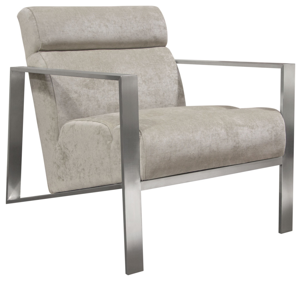 La Brea Accent Chair in Champagne Fabric with Brushed Stainless Steel Frame   Contemporary   Armchairs And Accent Chairs   by VirVentures  Houzz