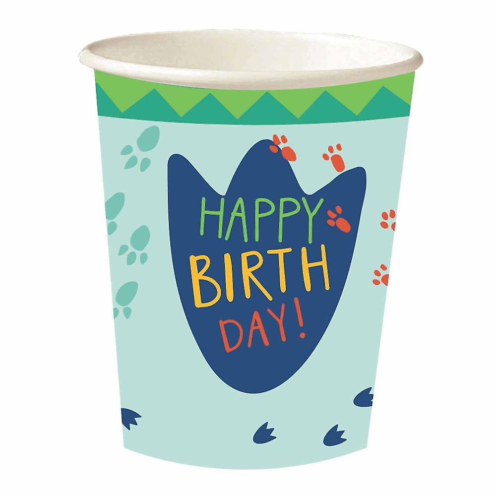 Happy Dino Birthday Cups | Childrens Girls Boys Dinosaur Party Tableware x 8