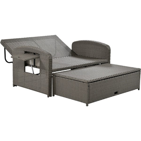 2 Person Rattan Double Reclining Sunbed Chaise Lounge - Overstock - 37421140