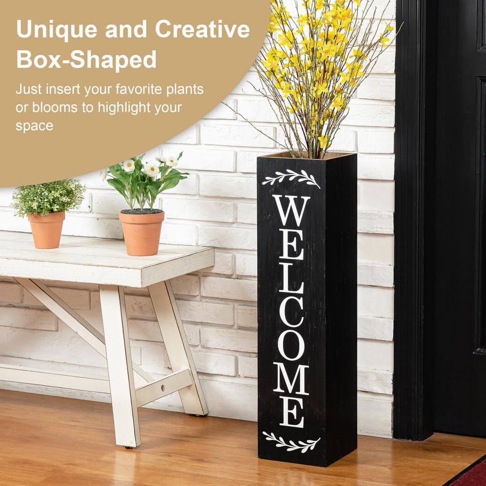 Glitzhome 30 in. H Black Double Sided Wooden Boxed quotWelcome Porchquot Porch Sign 2022900047