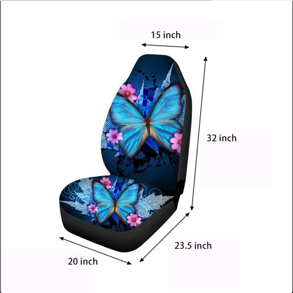 Sivio Chic Tropical Blue Butterfly Floral Car Seat Covers High Back Design Front Seats Only，Universal Fit Vehicle Seat Protectors for SUV，Truck，Sedan-Pack of 2