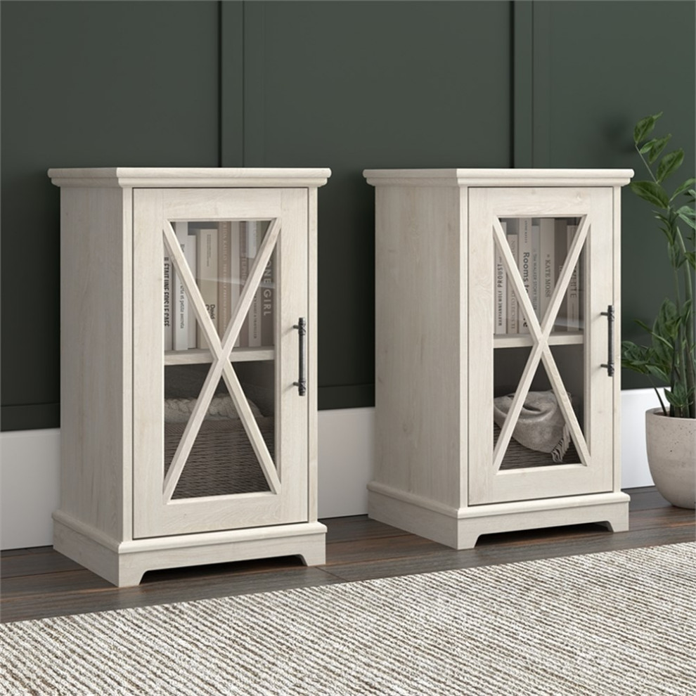 Bush Lennox Engineered Wood End Table with Storage in Linen White Oak   Farmhouse   Side Tables And End Tables   by Homesquare  Houzz